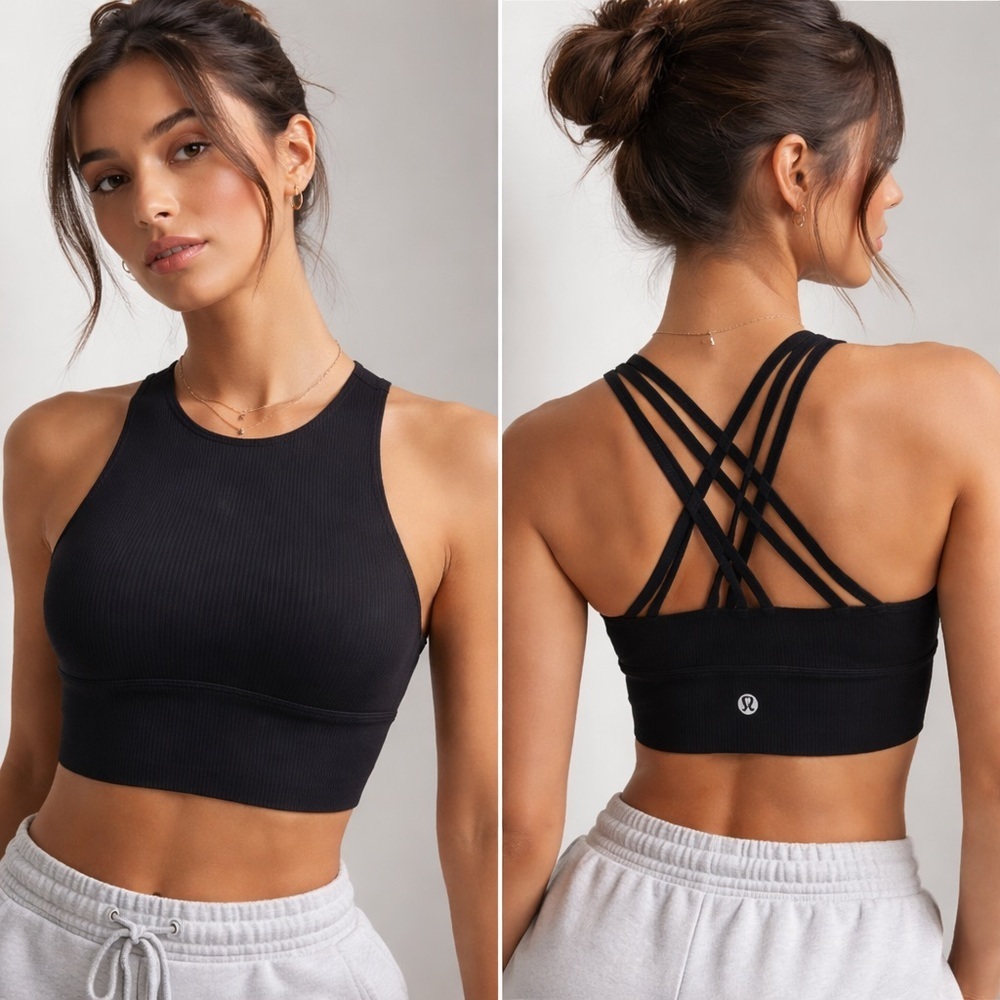 Lululemon Black Ribbed Strappy Sports Bra Size 2